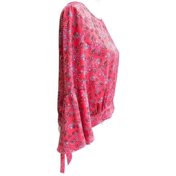 Jack by BB Dakota Red Floral Bell Sleeve Blouse M Tie Back Sheer Boho Romantic - Picture 4 of 12